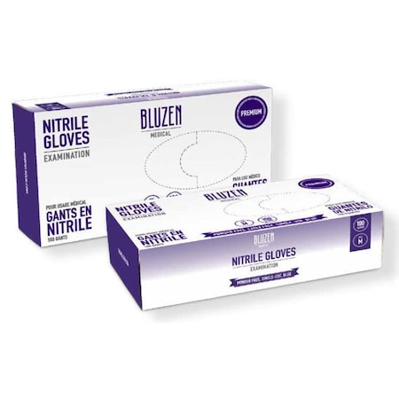 Bluzen Disposable Gloves, 3.54 mil Palm, Nitrile, Powder-Free, M, Blue MNIT103-M